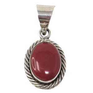 VTG Sterling Silver Taxco‎ MEXICO Jasper or Coral Pendant 2"x.75" 14g No Chain